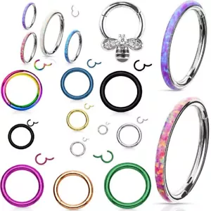 20G 18G 16G 14G Steel HINGED Segment Nose Ring Septum Clicker Daith Hoop - Picture 1 of 33