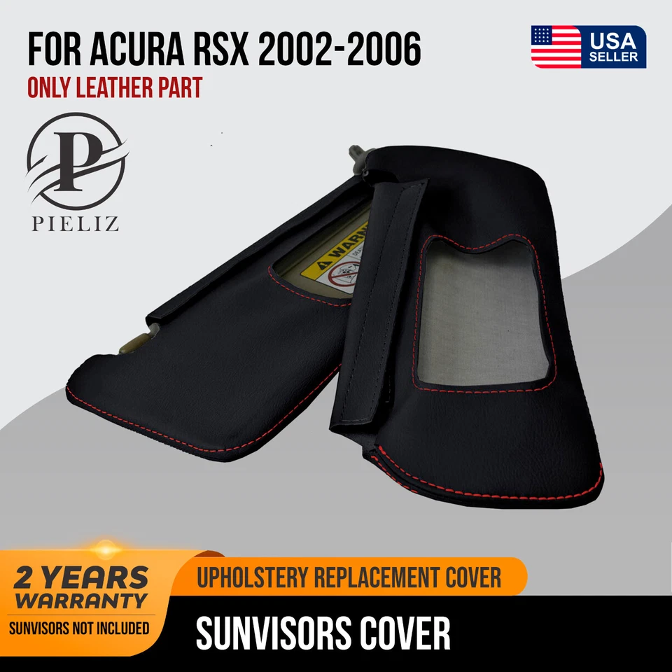 Cubierta de cuero parasoles 2 piezas para Acura RSX 2002-2006 puntada negra roja Foto 1 de 4