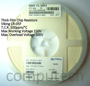 50 pezzi 24,3 KOhm Resistenze SMD0805 24K3 1/8W 1% Viking RC-05F SMD Code 2432 - Bild 1 von 2