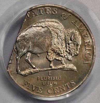 2005 PCGS MS65 14% Straight End Clip Bison Nickel Mint Error Slight Rainbow Tone - Image 1 of 4