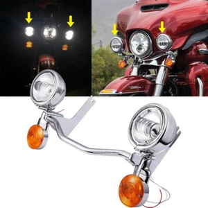 LED Driving Passing Turn Signals Lights Bar Bracket For Road King Classic 07-14 - Picture 1 of 12