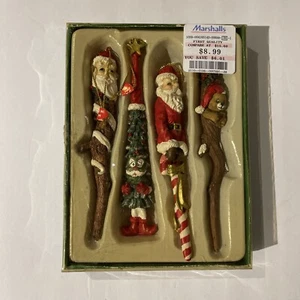 Set of 4 Vintage Plastic Santa Stir Stick Christmas Ornaments 6” - Picture 1 of 3