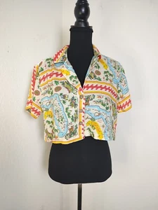 URBAN OUTFITTERS TROPICAL FLORIDA KNOPF NACH UNTEN GROP TOP GRÖSSE S - Bild 1 von 6