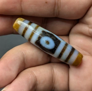 Amuleto de cuentas de ágata Dzi de 3 ojos tibetano del Himalaya de colección - Imagen 1 de 13