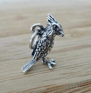 Sterling Silber 3D 12x16mm Massiv Kardinal Vogel Charm - Bild 1 von 8
