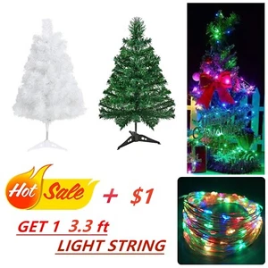 Christmas Mini Tabletop Tree 2ft Artificial PVC Xmas Tree DIY 3.3ft Light String - Picture 1 of 16