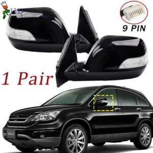 1Pair Black Door Side Mirror W/ Signal Light Heated 9PIN For 2007-2011 HONDA CRV - Picture 1 of 5