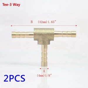 2Pcs HOSE BARB TEE Brass Pipe 3 WAY T Fitting Thread Gas Fuel Water 1/8"(4mm) - Picture 1 of 4