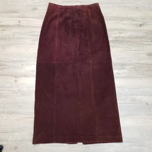 Vintage Cedars Suede Leather Maxi Skirt Maroon Red Womens 6 33" Length 5 Button - Picture 1 of 12