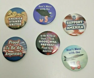 Vintage Set of 6 Patriotic Button Pins USA United States Collectible - Picture 1 of 5