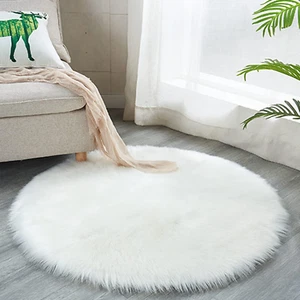 Round Faux Fur Sheepskin Rugs, Soft Shaggy Area Rug Home Decorative Bedroom Fluf - Picture 1 of 5
