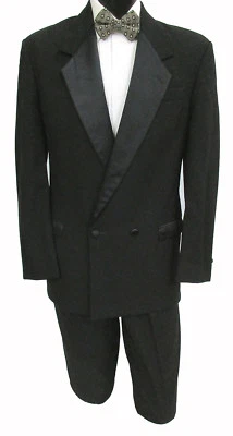 High Quality Black 100% Wool Double Breasted Satin Notch Lapel Tuxedo Jacket  - Image 1 of 3
