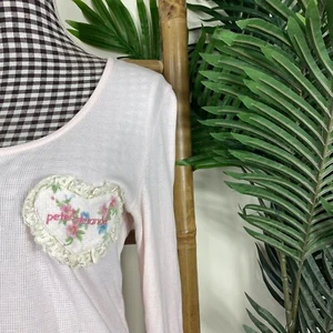 Peter Alexander Top Size S Pink Long Sleeve Heart Stitch Cotton Cute Warm Pyjama - Picture 1 of 9