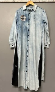 Thrill Jeans S Draped Denim Duster Jacket Dress Coat Size Small Light Wash Long - Picture 1 of 11