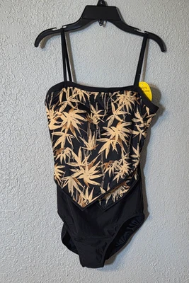 Fato de banho IT FIGURES preto marrom tropical tamanho 12- barriga mais fina - Imagem 1 de 4