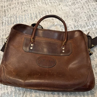 Maletín de cuero Orvis vintage mensajero bolsa de trabajo placa con monograma “LOCO” (LEER) Foto 1 de 4