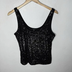 Neu Ann Taylor schwarz Pailletten Tanktop Damen Medium Petite gefüttert ärmellos - Bild 1 von 9