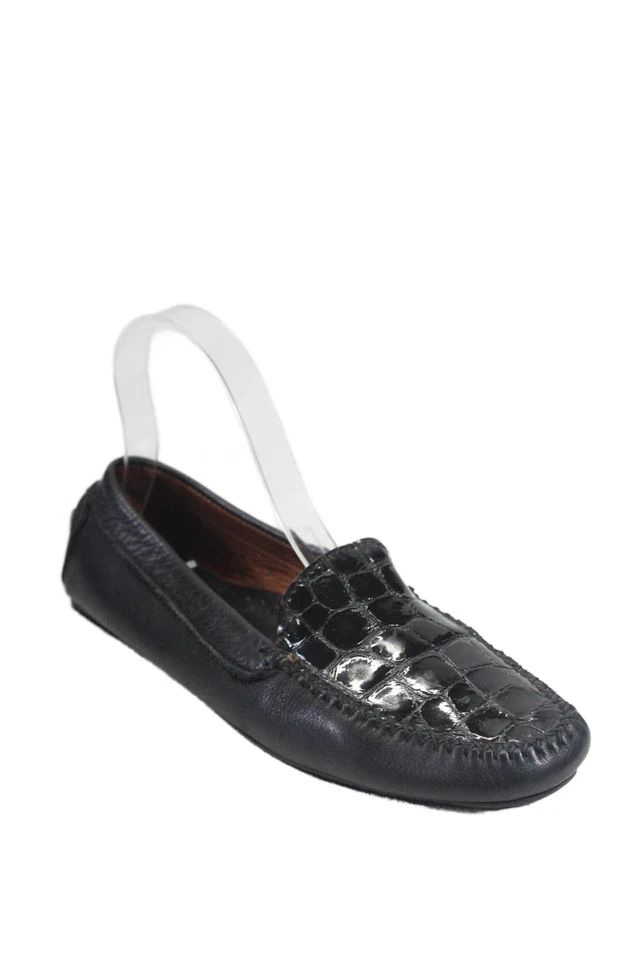 Mocasines sin cordones Andre Assous para mujer de cuero de cocodrilo en relieve negros talla 7 Foto 1 de 4