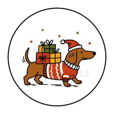 Dachshund Weiner Dog Holiday Stickers Labels Tags Christmas Round Envelope Seals - Image 1 of 2