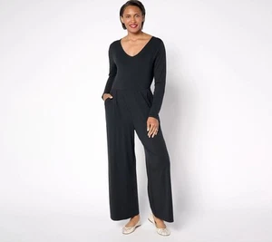 Anybody Petite Cozy Knit Langarm V-Ausschnitt Jumpsuit Schwarz L Gebraucht - Bild 1 von 1