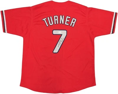 Philadelphia Phillies Trea Turner Autographed Signed Red Jersey JSA - Image 1 of 4