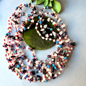 Lote de 3 collares vintage de cuentas de lapislázuli turquesa de cuarzo con múltiples piedras 30"L  - Imagen 1 de 3