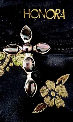 HONORA PURPLE/BLACK  PEARL & 925 STERLING SILVER CROSS PENDANT ENHANCER AMAZING! - Image 1 of 4