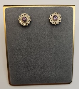 Sterling Silver 925 Amethyst & Marcasite Stud Earrings - Picture 1 of 10