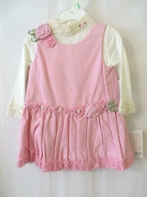 Bonnie Baby Dress 2 Pc Set Pink Jumper Wht LS Shirt Ruffles 18 Month #10066 - Image 1 of 4