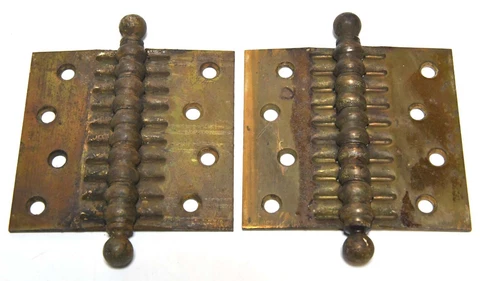 2 UNIQUE HARDEN VINTAGE BRASS FINISH CANNONBALL TIP PIN HINGES 4 1/4 X 4 #2 Cover