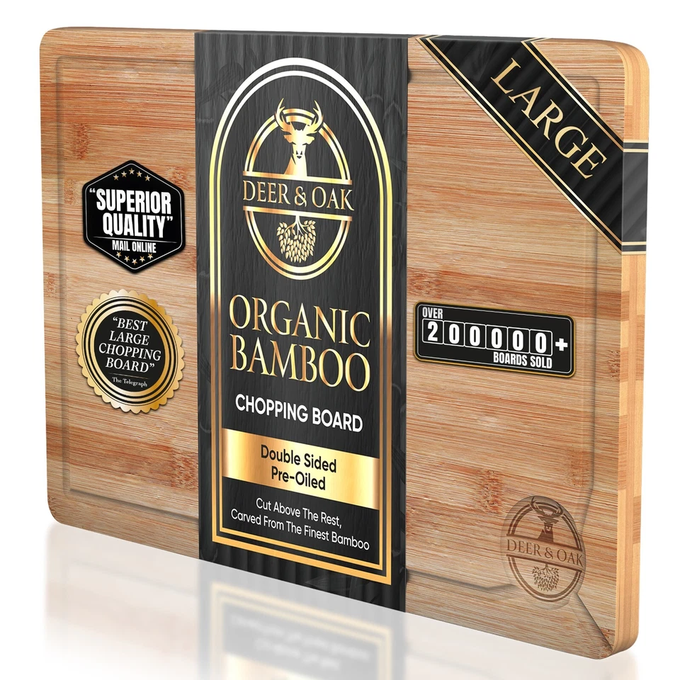 Extra Large Wooden Chopping Board Bamboo Cutting Serving Wood Kitchen Food - Image 1 of 4