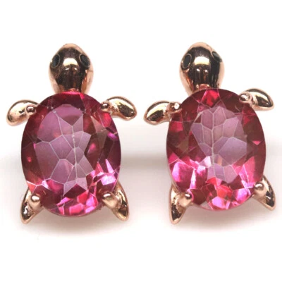 8 x 10 mm. Pink Mystic Topaz & Black Spinel Earrings 925 Silver Rose Gold  - Image 1 of 4