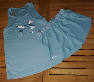Under Armour Youth XL Girls Shorts and Tank Top Set Teal Summer Sports Vacation 
