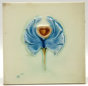 Art Deco Fireplace Tile Moulded Majolica Floral Design Henry Richards C1920 - Picture 1 of 3