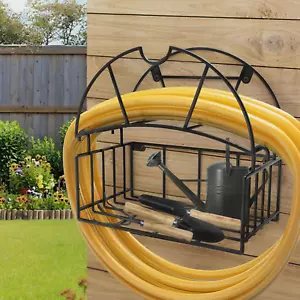 Hose Reel Garden Hose Holder with Tool Storage Basket Heavy Duty Hose Hanger Wal - Picture 1 of 12
