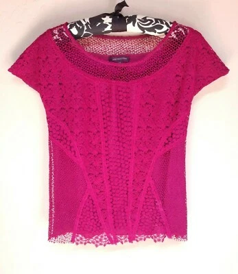 Женская кружевная лоскутная блузка Marchesa Voyage размер 0 пурпурный короткий рукав - Изображение 1 из 4