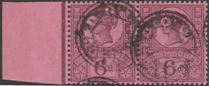 1887 JUBILEE SG208 6d PURPLE ON ROSE BALTASOUND MAILBAG SEAL FINE USED PAIR - Picture 1 of 2