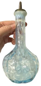 Vintage Blue Fern & Daisy Barber Bottle Fenton or L.G. Wright Unmarked - Picture 1 of 9