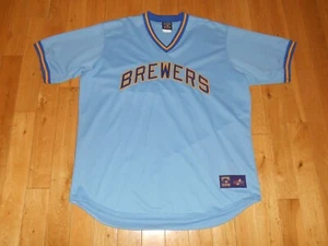 Majestic Blue MILWAUKEE BREWERS 1970s Cooperstown Collection MLB Team JERSEY XXL - Picture 1 of 8