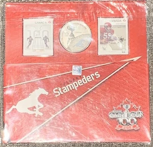 2012 ROYAL CANADIAN MINT CALGARY STAMPEDERS 100 GREY CUP COIN & STAMPS SET CFL - Picture 1 of 10