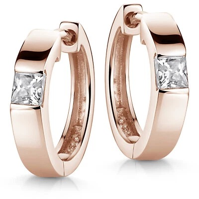 MATERIA Damen Rosegold Creolen Klappcreolen 925 Silber vergoldet Zirkonia 17mm - Bild 1 von 4