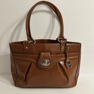 Etienne Aigner Vintage Croc Embossed Shoulder Bag Brown - Picture 1 of 14