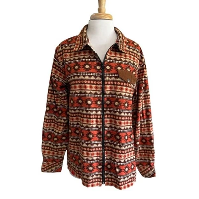 Camisa vaquera occidental PRNTD manga larga cremallera completa azteca suroeste naranja quemado L Foto 1 de 4