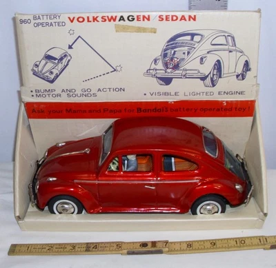 BANDAI VW VOLKSWAGEN BEETLE SEDAN CAR TIN BATTERY TOY JAPAN BOXED - Image 1 of 4