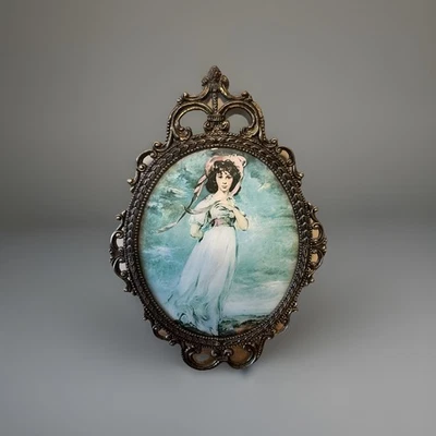 Marco de bronce de vidrio convexo vintage Italia Foto 1 de 4