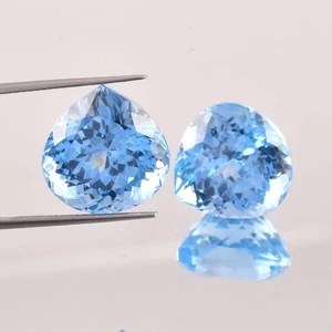 1 Pair 18x18 MM Natural Blueish AQUAMARINE Heart Cut Loose Gemstone Certified - Picture 1 of 7