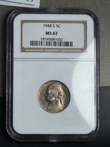1948-S jefferson nickel NGC MS67 - Picture 1 of 4