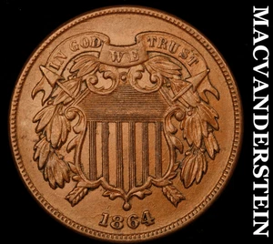 1864 Two Cent - Large Motto Almost Unc / Uncirculated Lustrous #E2144 - Picture 1 of 2