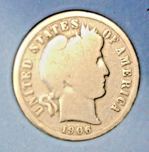  U.S.A (1)COIN BARBER DIME  1906   VERY GOOD   0.9000 SILVER - Picture 1 of 2