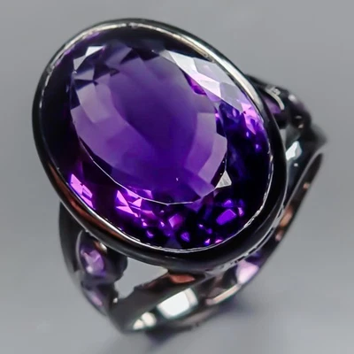 Anillo de amatista natural de 24 quilates Fine Art de plata de ley 925 talla 8/R430581 Foto 1 de 4